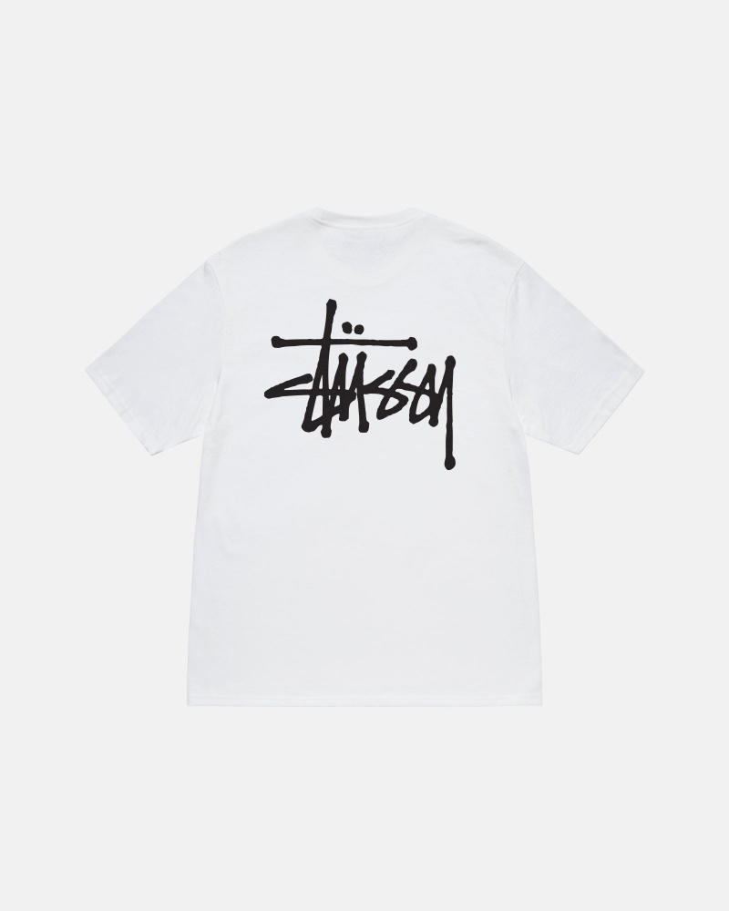 White Stüssy Basic Stussy Tee | AHFQ-53106