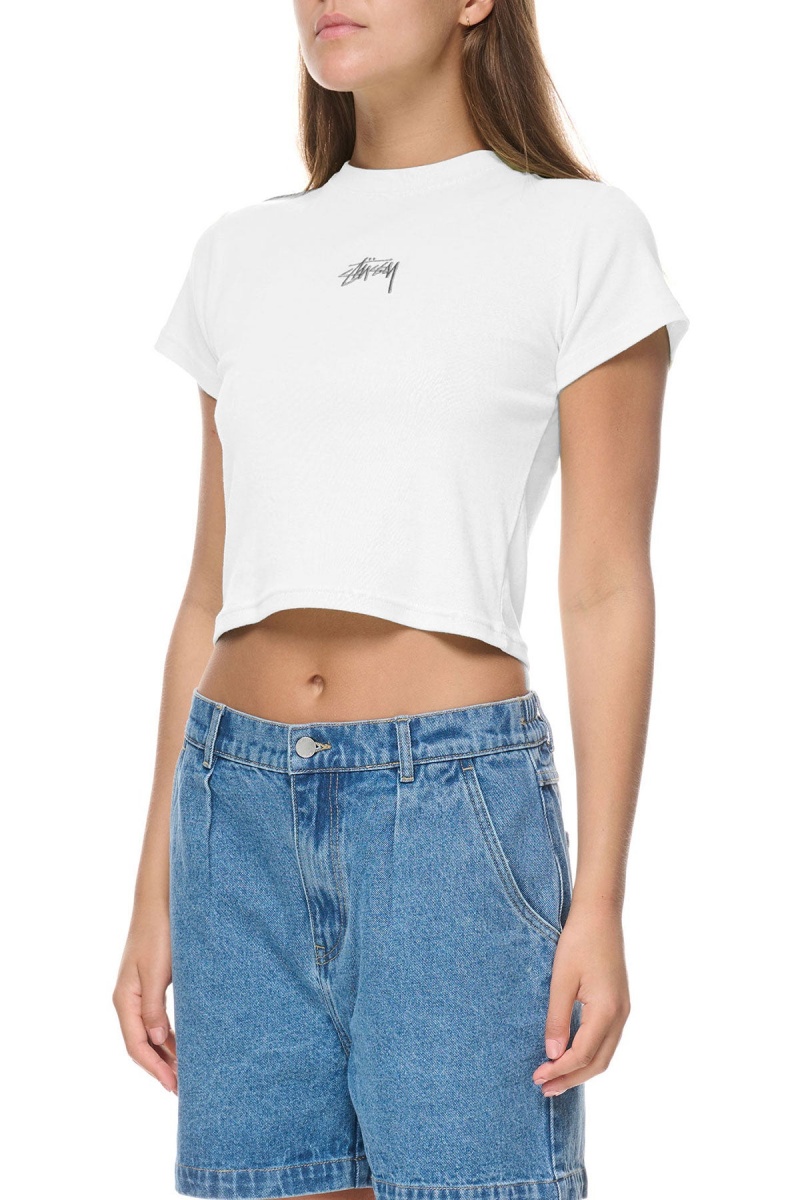 White Stüssy Graffiti Rib Tee | XSPBNU-987