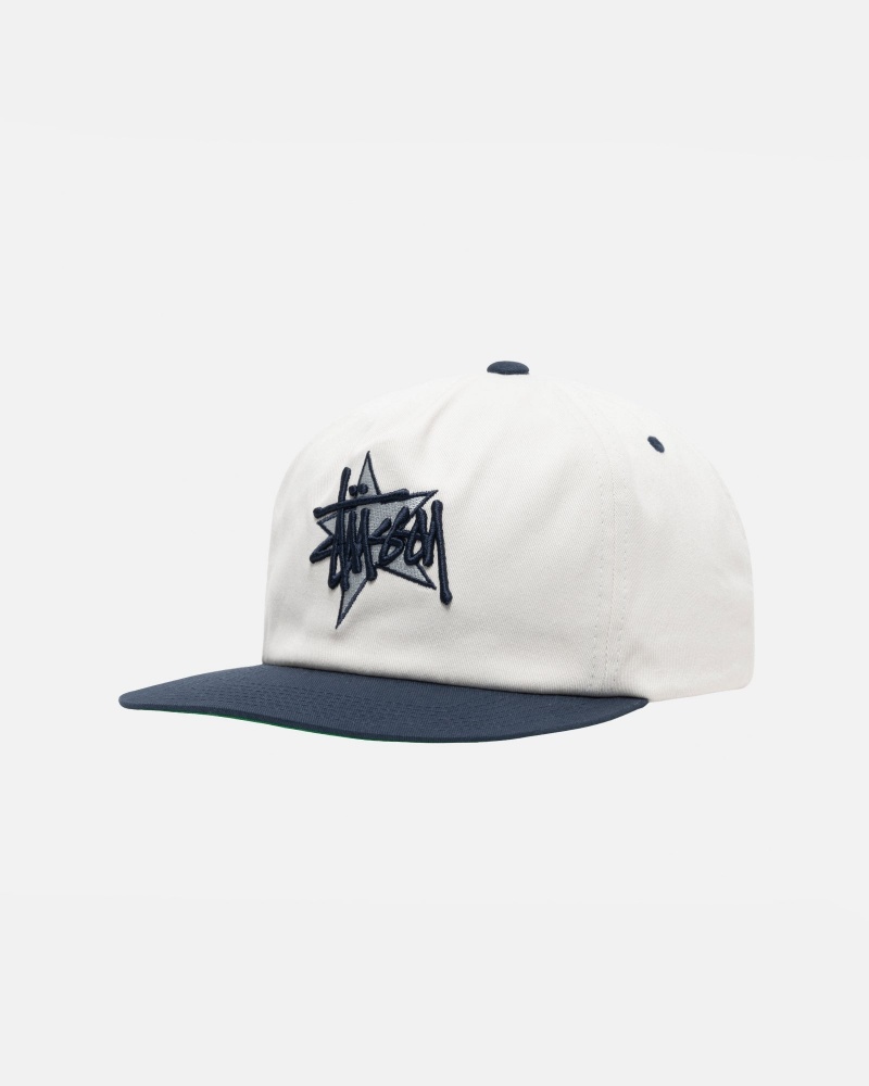 White Stüssy Mid-Depth Basic Star Strapback | KMVE-31856