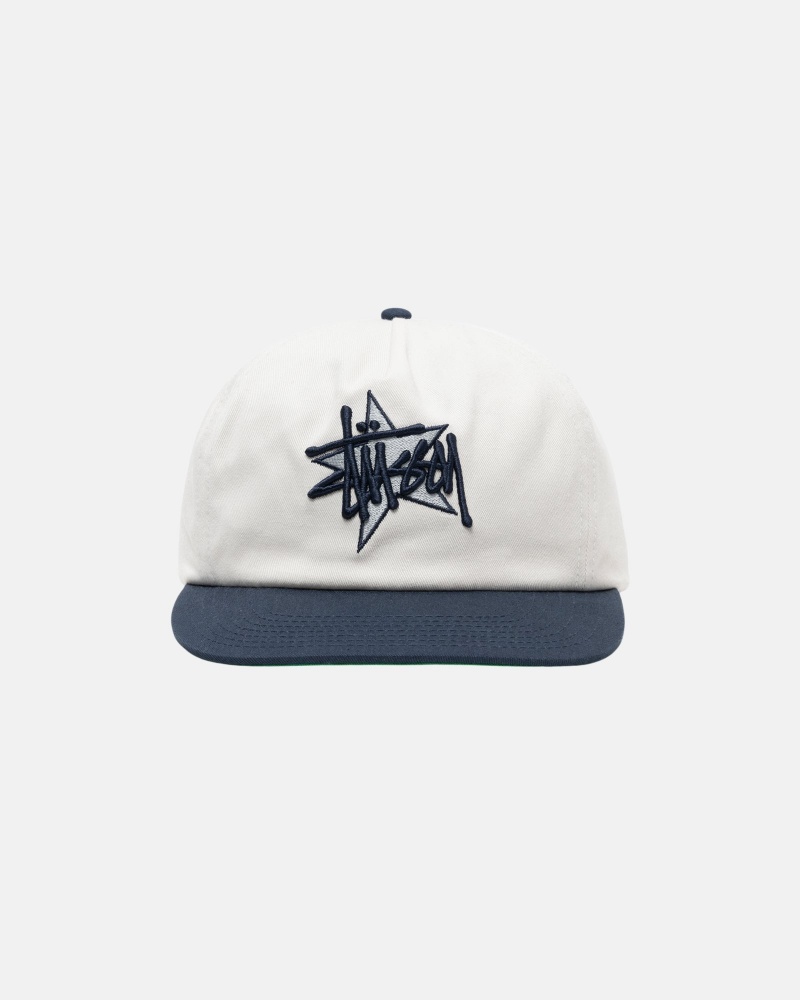 White Stüssy Mid-Depth Basic Star Strapback | KMVE-31856