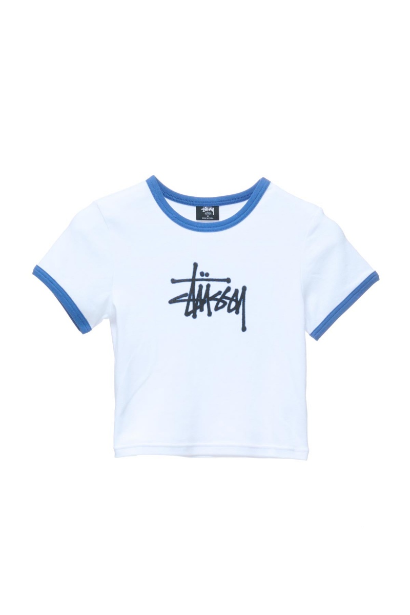 White Stüssy Outlines Ringer Tee | WMHUEK-927