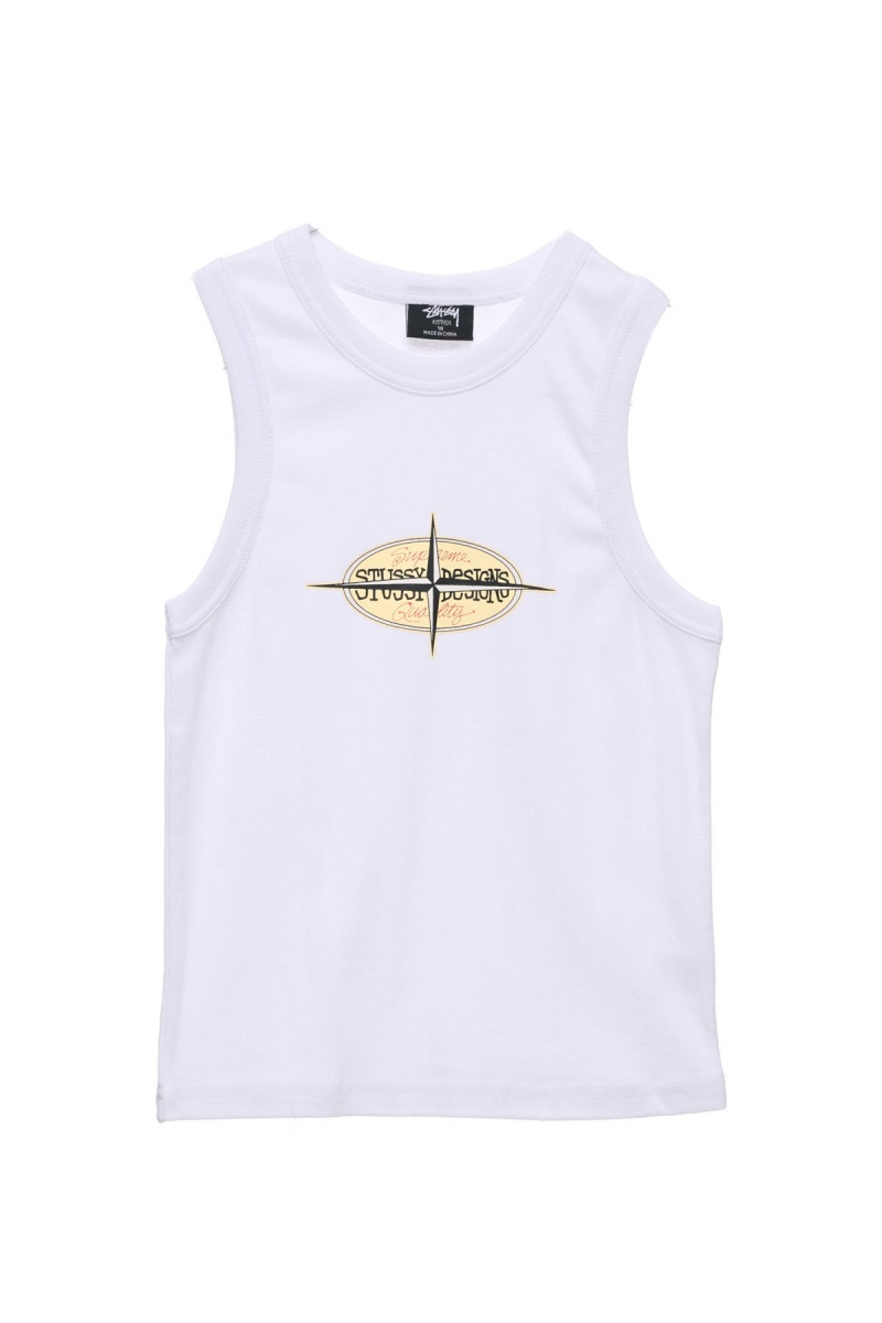 White Stüssy Points Rib Tank | BGIATY-302