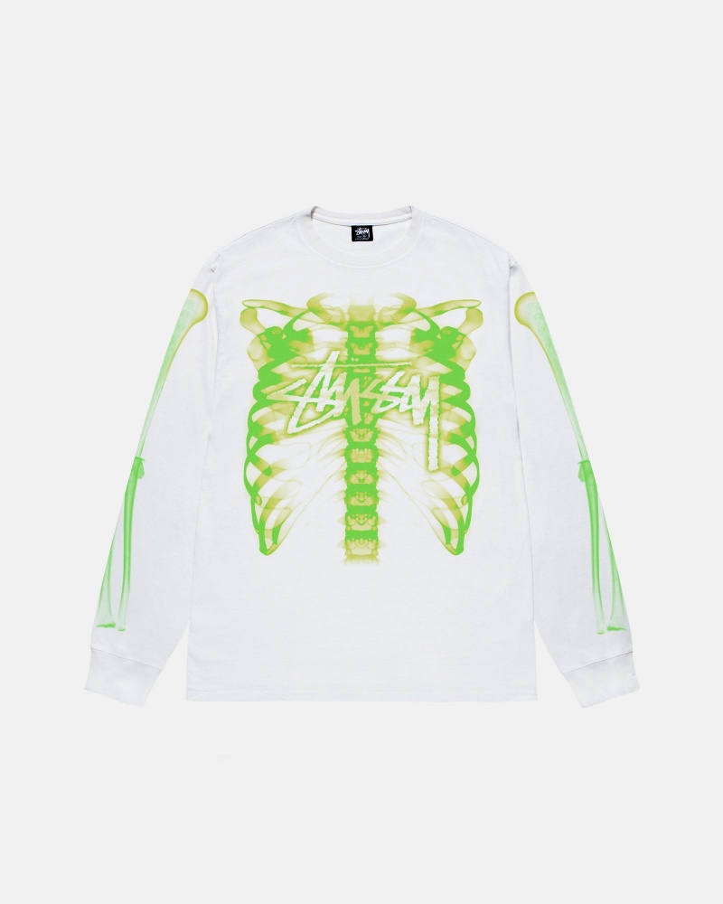 White Stüssy Rib Cage 3M Ls Tee | QOLB-70512