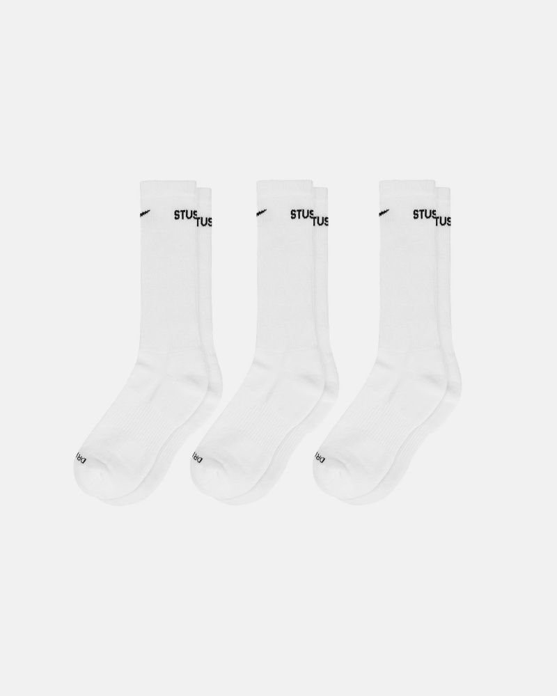 White Stüssy & Nike Dri-Fit Crew Sock Pack | QWGM3-7615