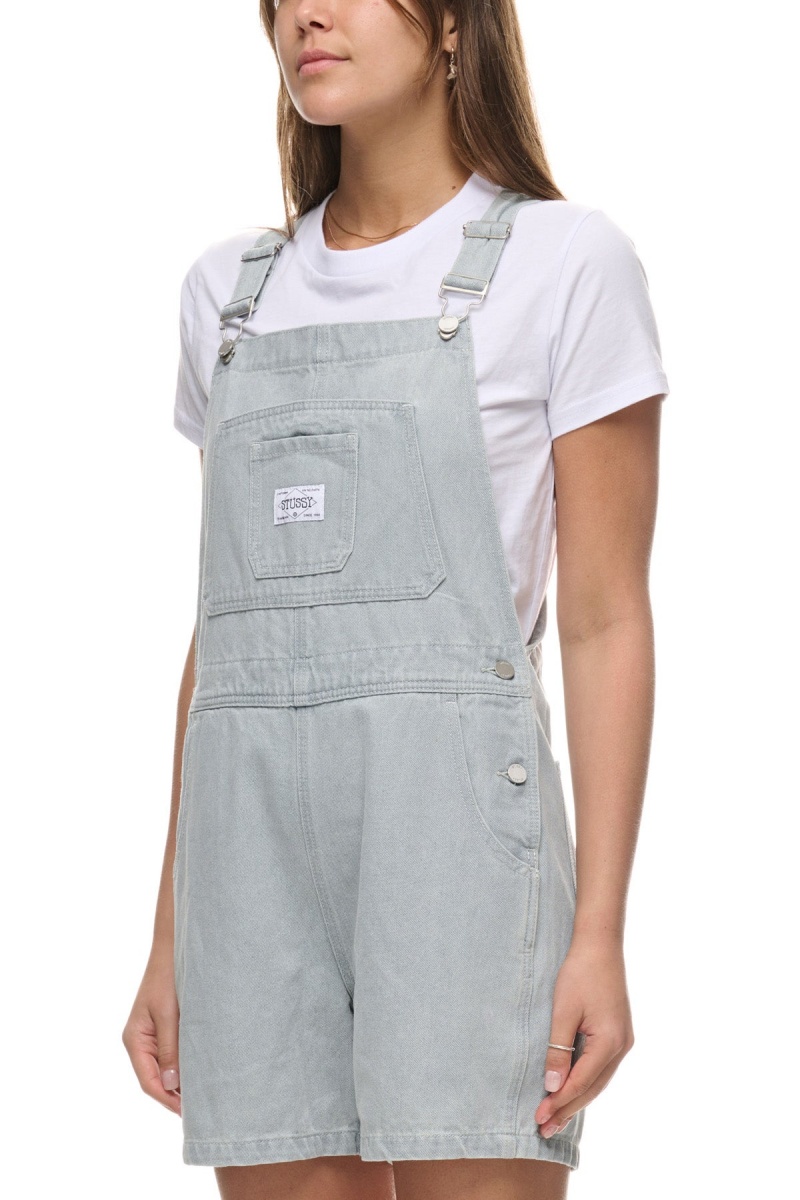 White Wash Denim Stüssy Nevada Denim Short Overall | NYRGCF-590