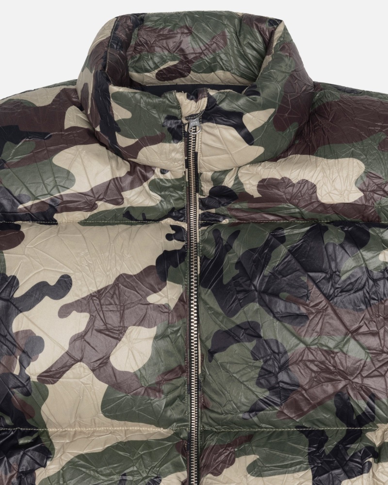 Woodland Camo Stüssy Down Puffer Wrinkled Nylon | NPFS7-8315