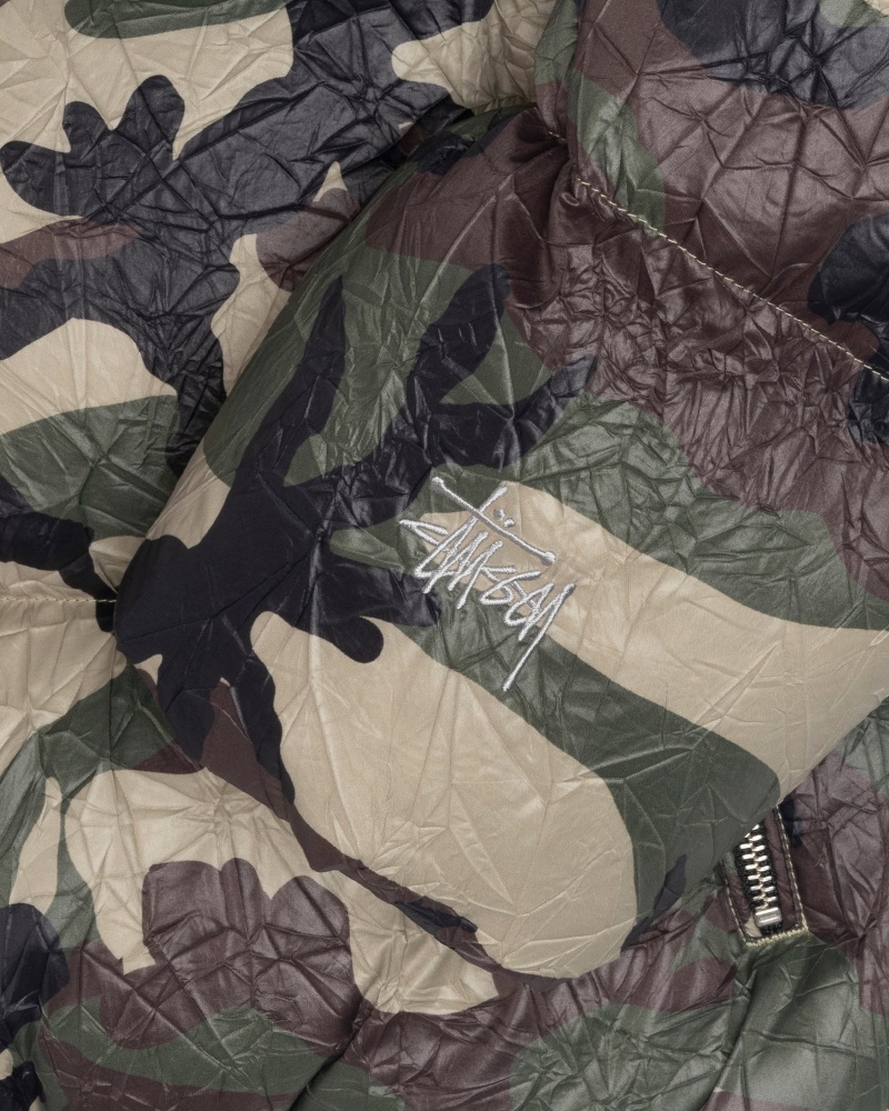 Woodland Camo Stüssy Down Puffer Wrinkled Nylon | NPFS7-8315