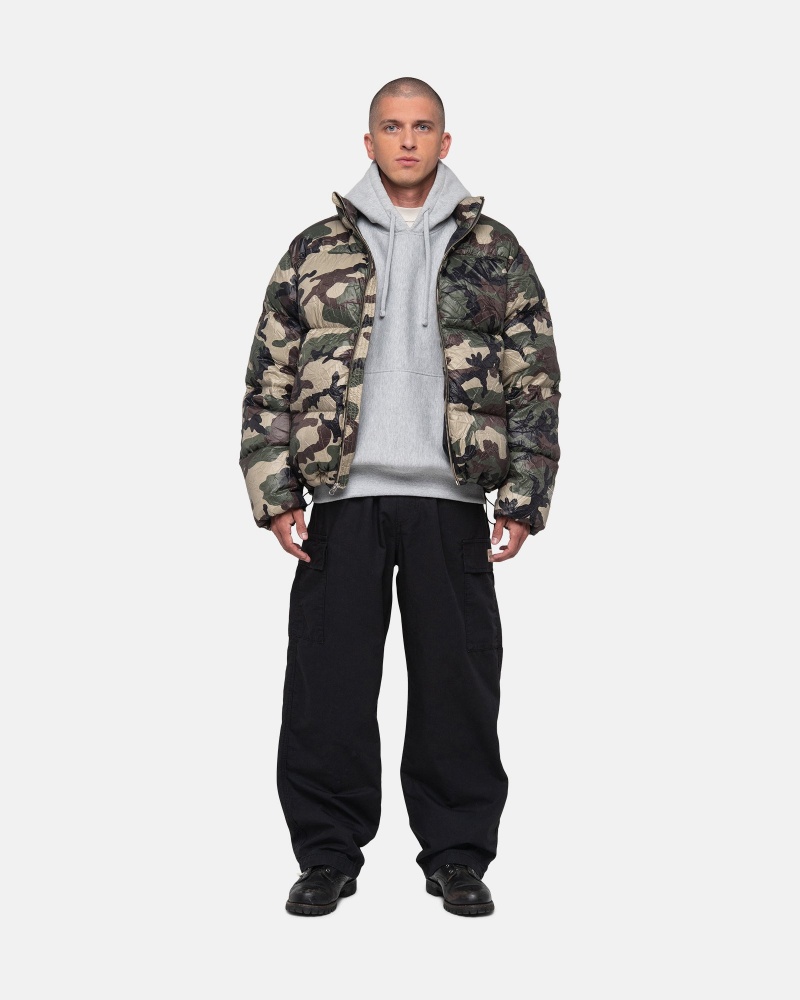 Woodland Camo Stüssy Down Puffer Wrinkled Nylon | NPFS7-8315