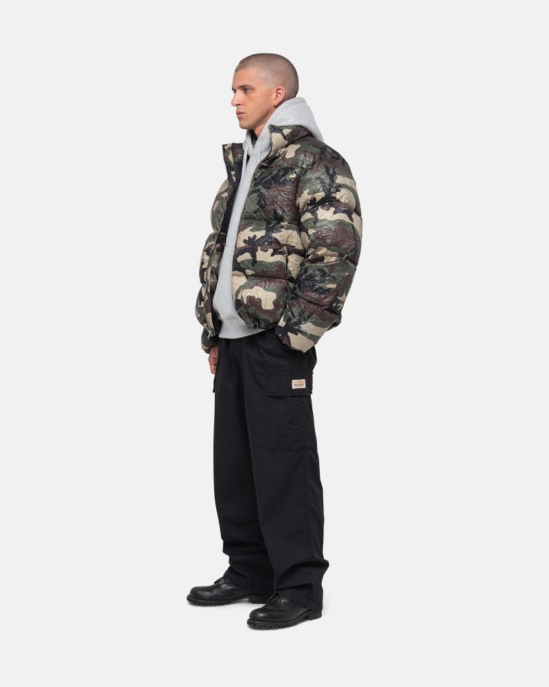 Woodland Camo Stüssy Down Puffer Wrinkled Nylon | NPFS7-8315