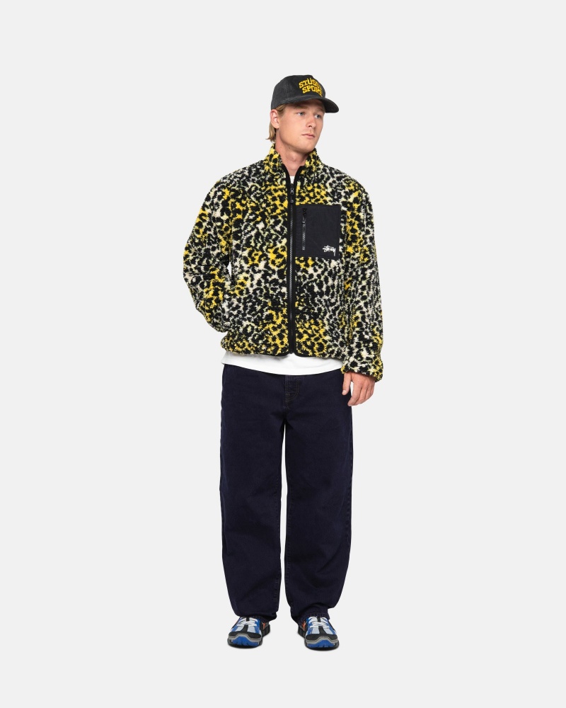 Yellow Leopard Stüssy Sherpa Reversible Jacket | NBCR4-5160