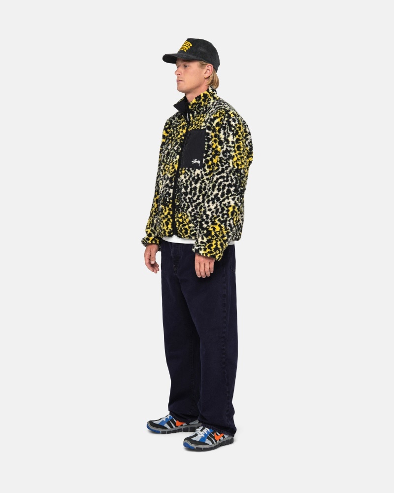 Yellow Leopard Stüssy Sherpa Reversible Jacket | NBCR4-5160