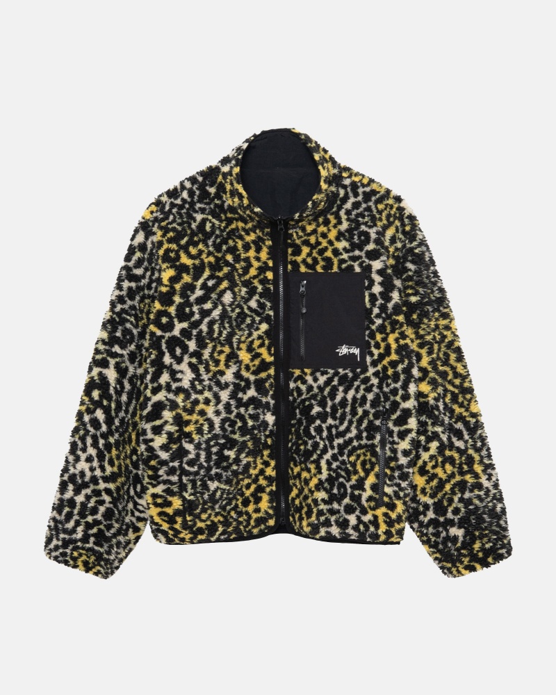 Yellow Leopard Stüssy Sherpa Reversible Jacket | NBCR4-5160